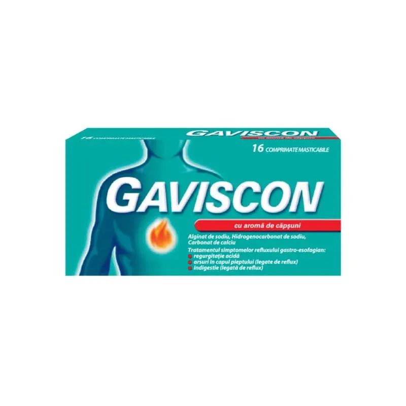 Gaviscon cu aroma de capsuni, 16 comprimate masticabile