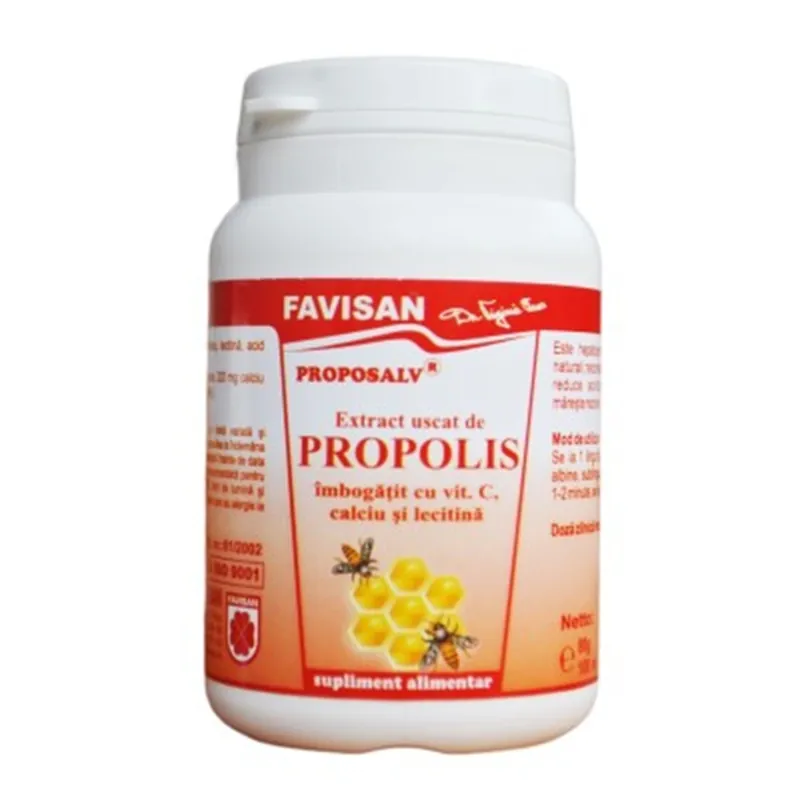 Extract uscat de propolis cu vitamina C, calciu si lecitina Proposalv, 100 ml, Favisan