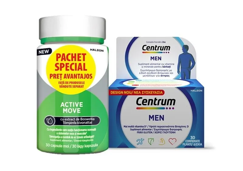 CENTRUM PENTRU BARBATI 30 COMPRIMATE NEW + CENTRUM ACTIVE MOVE 30 CAPSULE MOI (80% REDUCERE LA AL 2-LEA)