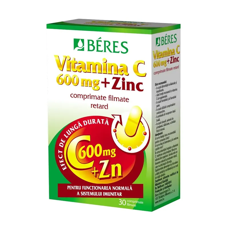 Vitamina C 600mg + Zinc, 30 comprimate filmate, Beres