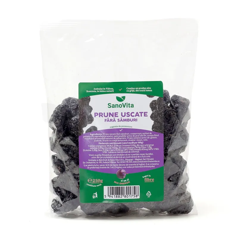 Prune uscate, 250 g, Sanovita