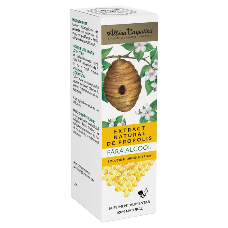 Extract natural de propolis fara alcool, 20 ml, Albina Carpatina