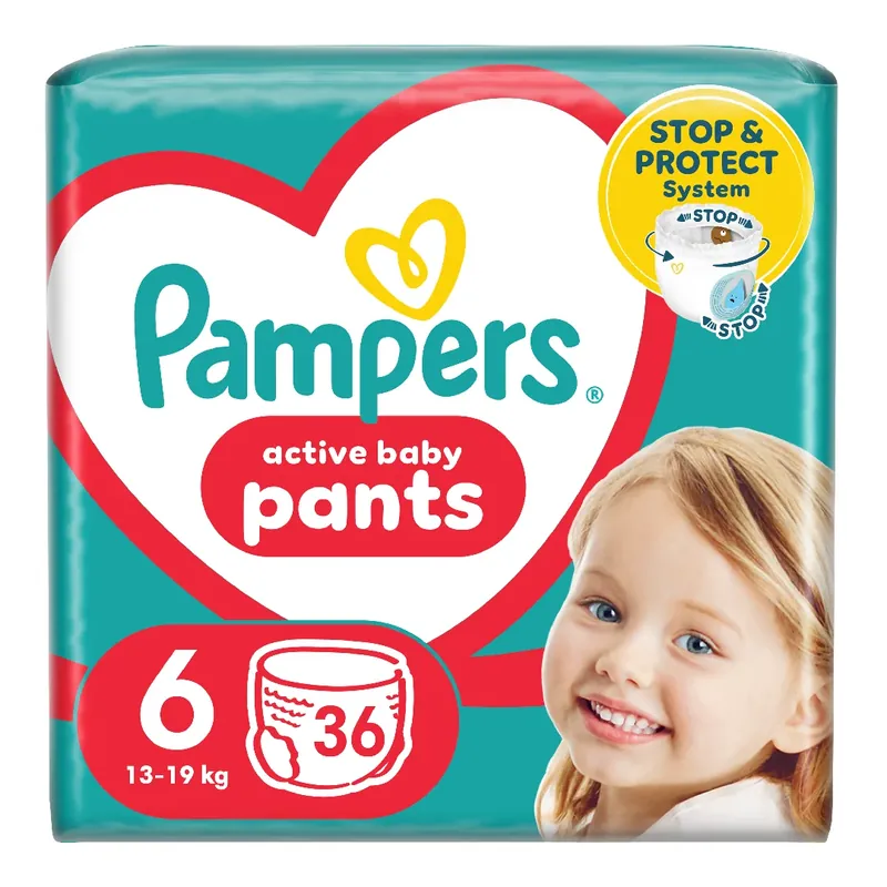 Scutece chilotel Active Baby Pants, marimea 6, 13-19 kg, 36 bucati, Pampers