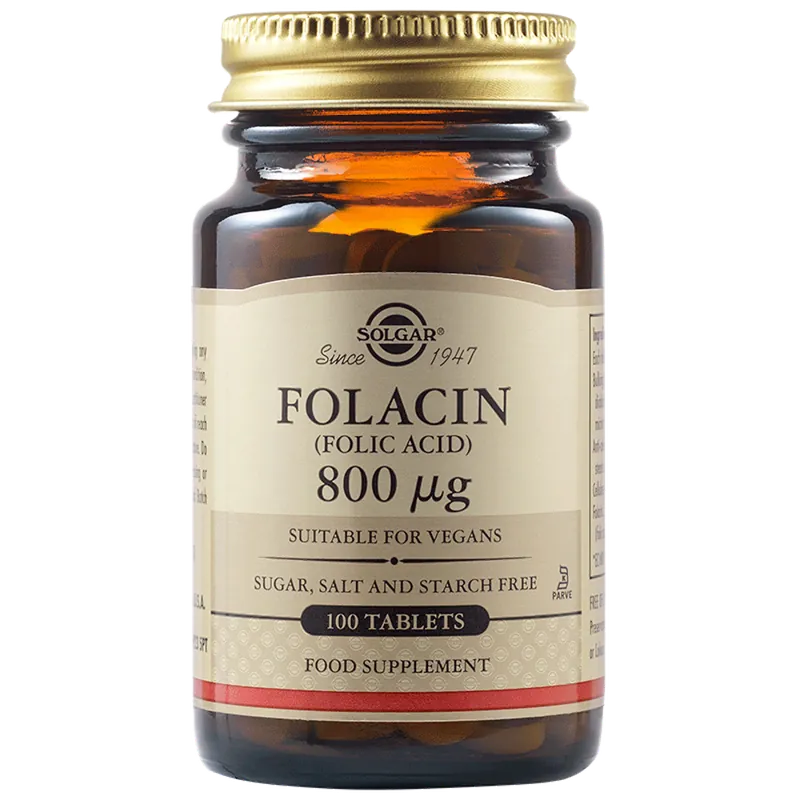 Acid folic Folacin 800mcg, 100 tablete, Solgar