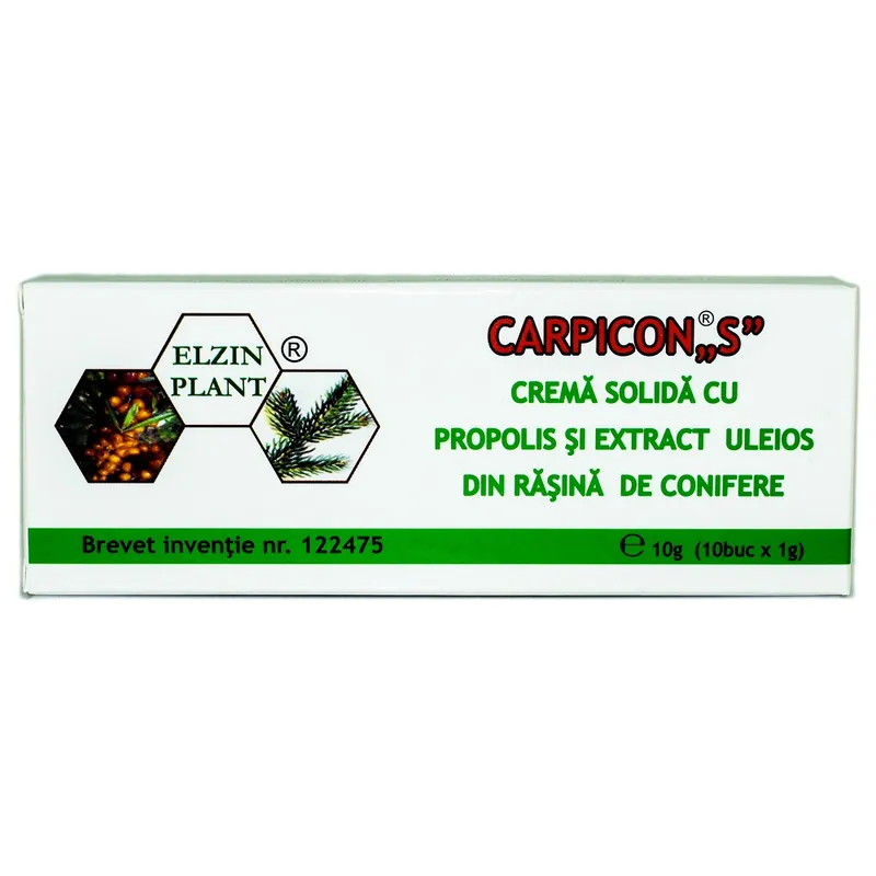 Crema solida cu propolis si extract uleios din rasina de conifere Carpicon S, 10 supozitoare, Elizin Plant