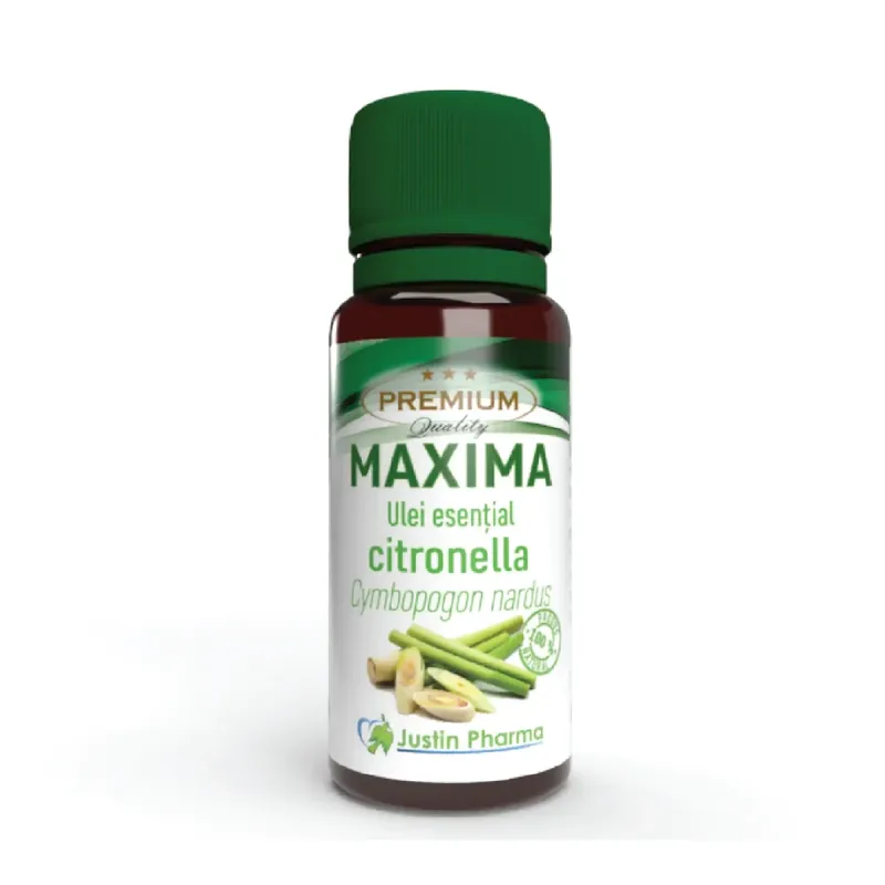 Ulei esential de citronella Maxima, uz extern, 10 ml, Justin Pharma
