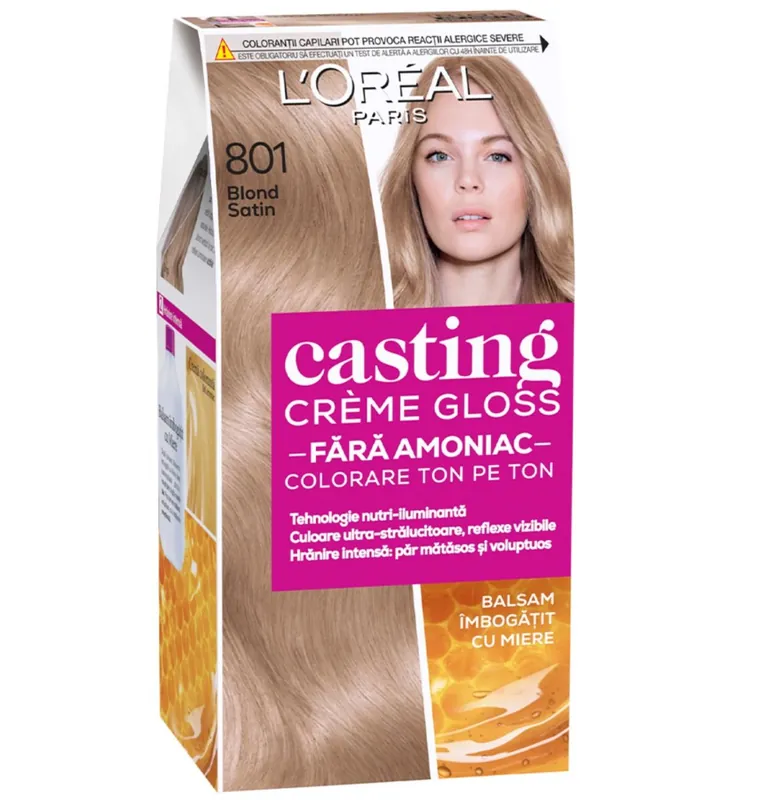 Vopsea de par semi-permanenta fara amoniac Casting Creme Gloss 801 Blond Satin, 180ml, L'Oreal Paris