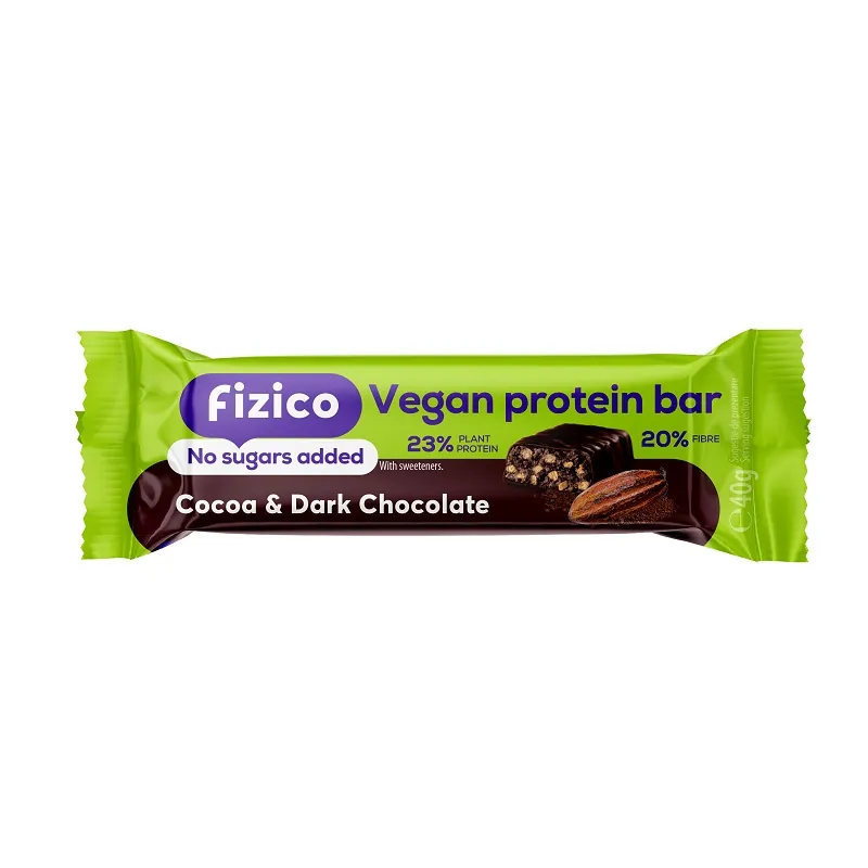 Baton proteic cu cacao si ciocolata neagra vegan Fizico, 40 g, Sly Nutritia