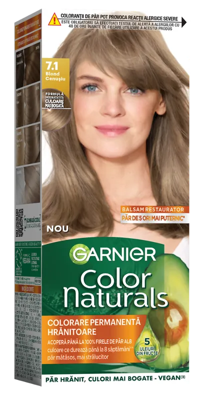Vopsea de par permanenta Color Naturals 7.1 Blond Cenusiu, 112ml, Garnier