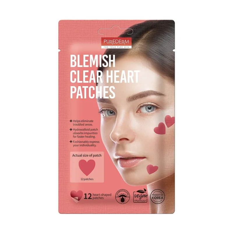 Plasturi anti-acnee cu hidrocoloid in forma de inima, 12 bucati, Purederm