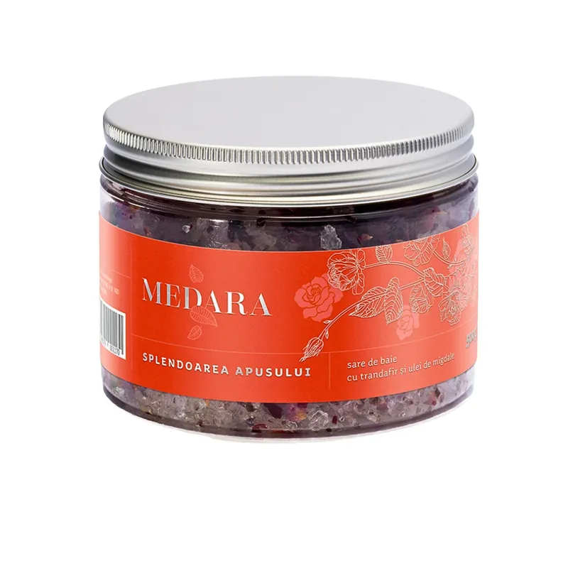 Sare de baie cu trandafir si ulei de migdale Splendoarea apusului Medara, 500 g, Mebra