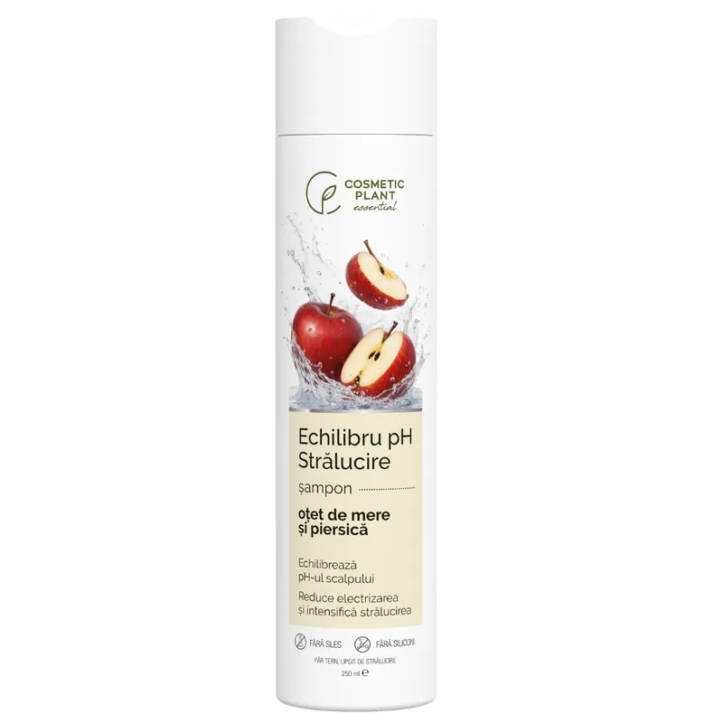 Sampon cu otet de mere si piersica pentru echilibrarea pH-ului si stralucire Essential, 250 ml, Cosmetic Plant
