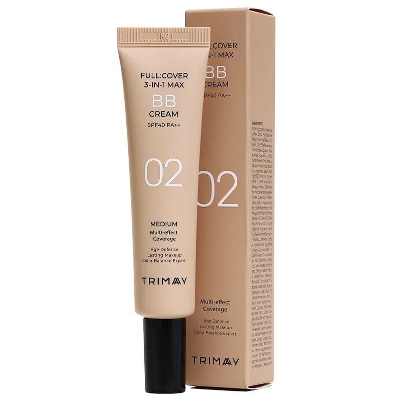 Crema BB cu protectie solara SPF 40 PA++ Nuanta Medium Full Cover 3 in 1 Max, 30 ml, Trimay