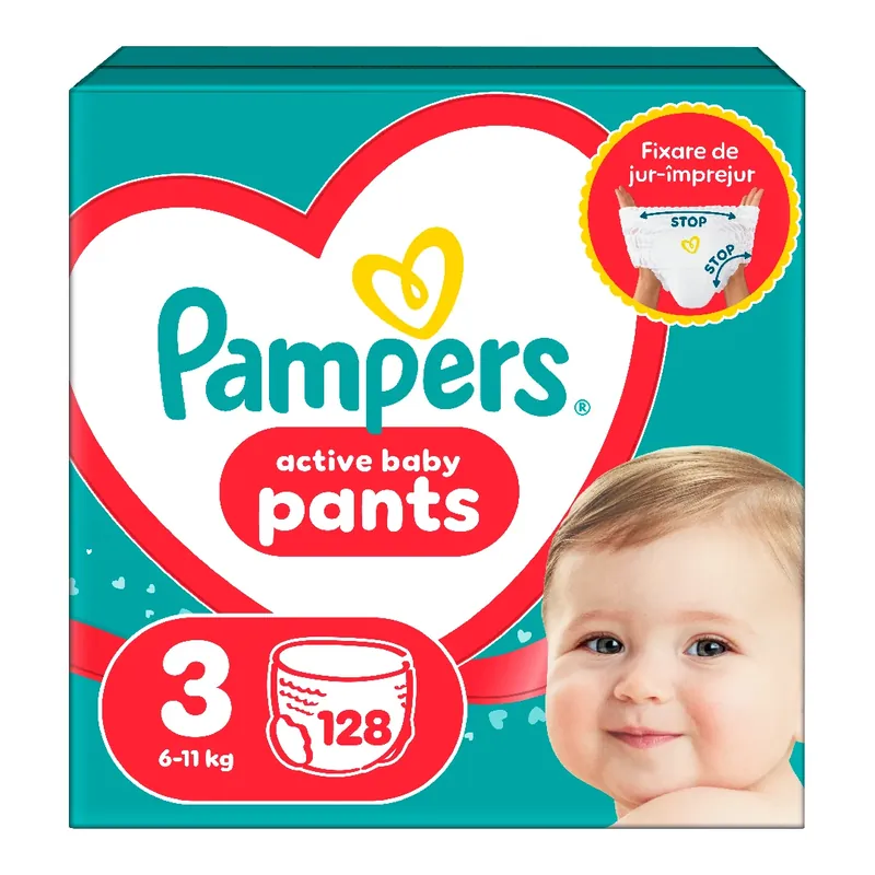 Scutece chilotel Active Baby Pants, marimea 3, 6-11 kg, 128 bucati, Pampers