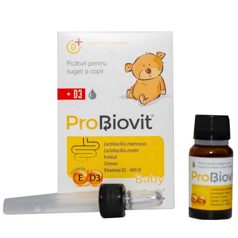 Picaturi cu probiotice si Vitamina D3 pentru copii Probiovit Baby, 10 ml, Apipharma