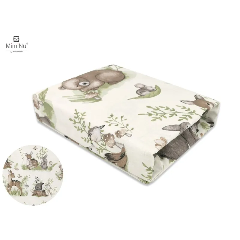 Cearceaf cu elastic pentru patut leagan sau patut co-sleeper, Dimensiune 90x40 cm, Din bumbac, Design, Calm Forest Natural, MimiNu
