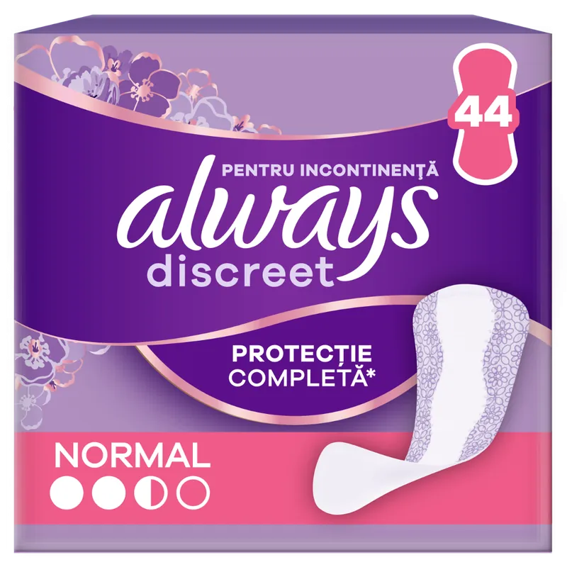 Absorbante zilnice pentru incontinenta urinara Discreet Normal, 44 bucati, Always