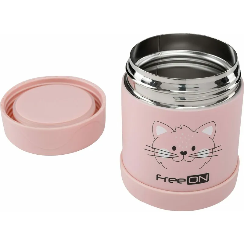 Termos pentru alimente solide Din otel inoxidabil Mentine cald pana la 12 ore si rece pana la 24 ore FreeON Pink Kitty