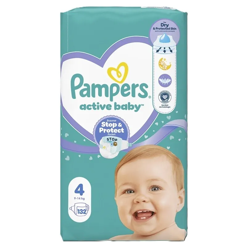PAMPERS ACTIVE BABY 9-14KG SCUTECE 132 BUCATI MARIMEA 4