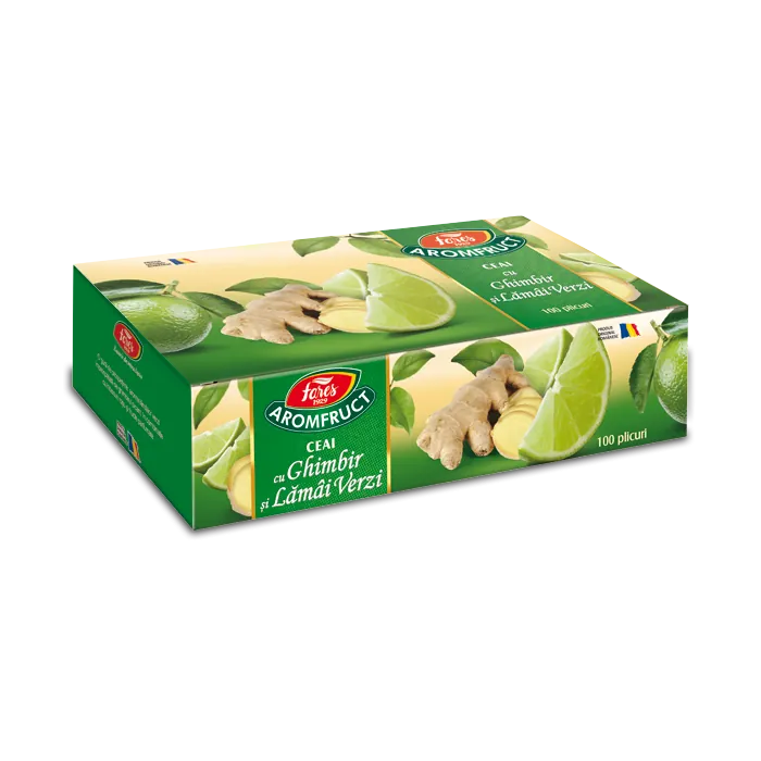 Ceai cu ghimbir si lamai verzi, Aromafruct, 100 plicuri, Fares
