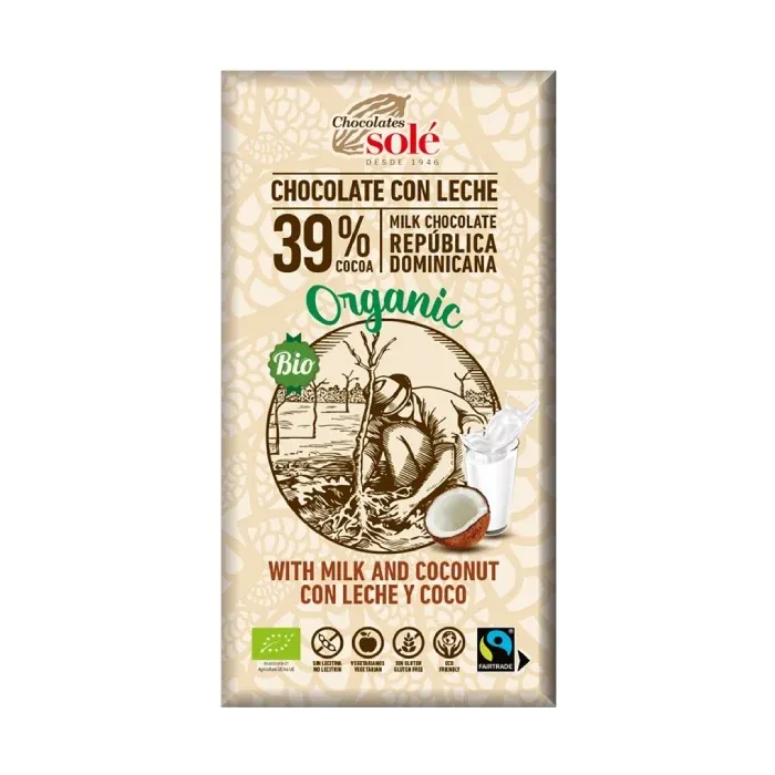 Ciocolata cu lapte si cocos Bio, 100g, Chocolates Sole