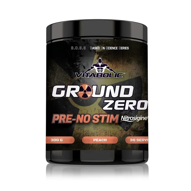 Pudra pre-workout cu aroma de piersici Ground Zero Pre-Stim Nitrosigine, 315 g, Vitabolic