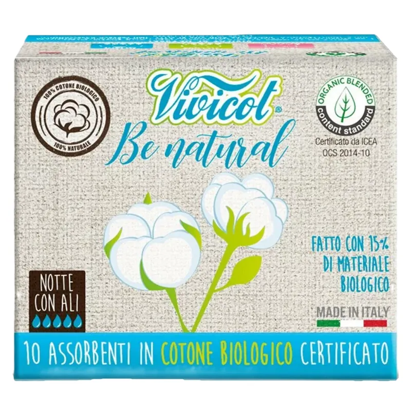 Absorbante de noapte din bumbac ecologic Be natural, 5 picaturi, 10 bucati, Vivicot