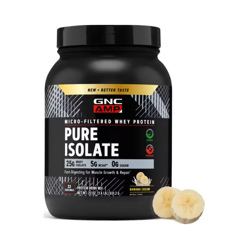Proteina izolata din zer cu aroma de crema de banana AMP Pure Isolate, 651.2 g, GNC