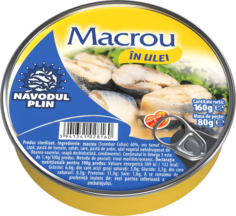 NAVODUL PLIN Macrou Ulei Floarea Soarelui Plin 160g