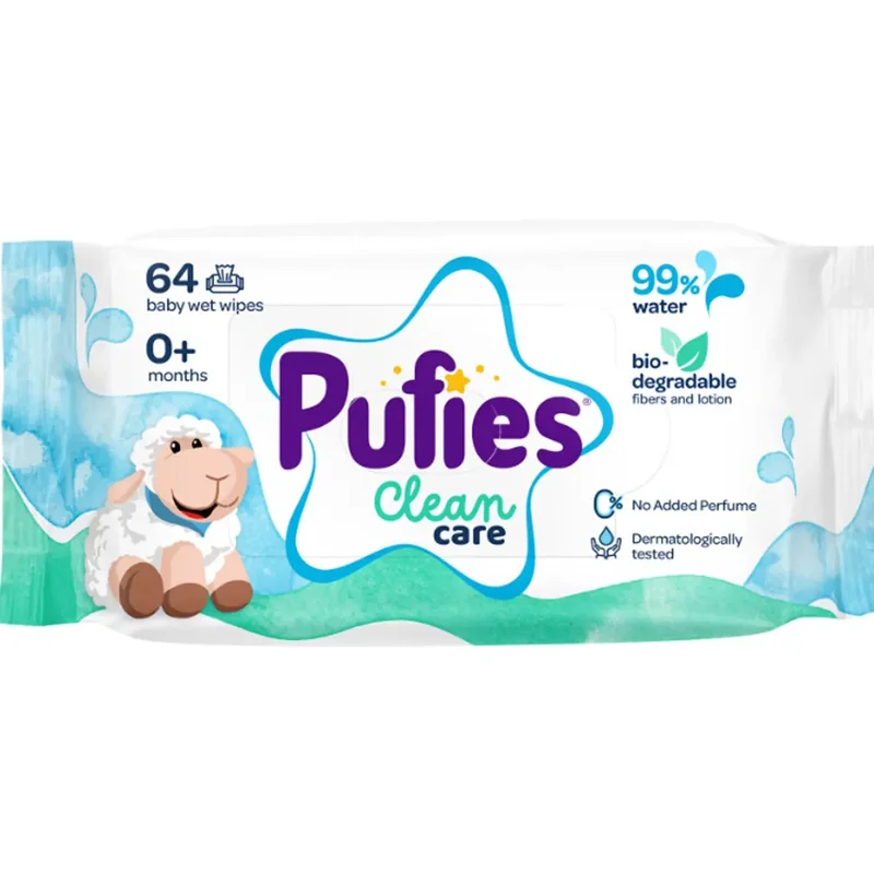 PUFIES Servetele Umede Apa Clean Care 99% 64buc