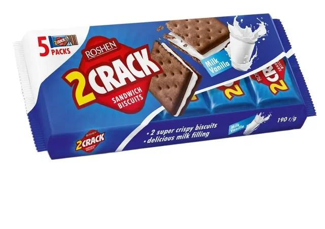 Roshen Biscuiti Sandwich Cream Lapte Vanilie 2 Crack 190g