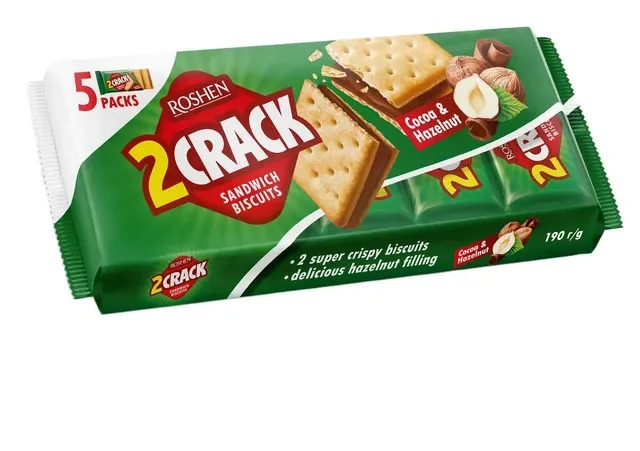 Roshen Biscuiti Sandwich Cream Cacao Alune 2 Crack 190g