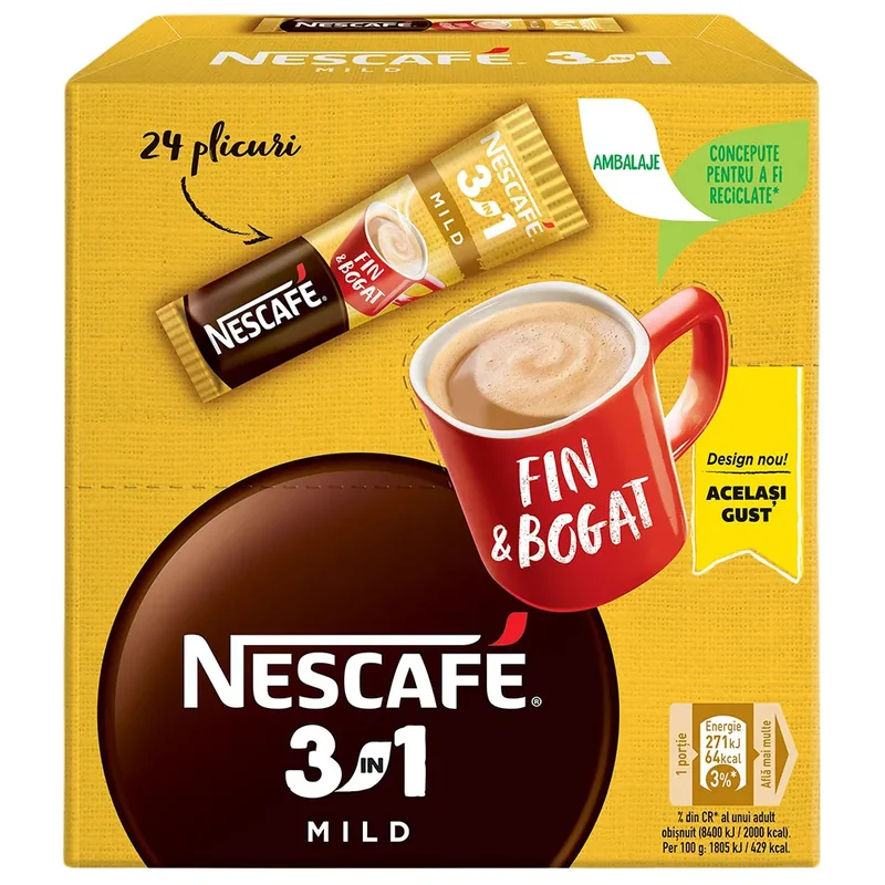 Nescafe Cafea 3 Mild Plicuri Plic 24buc