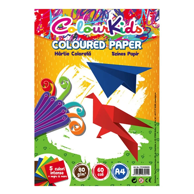 Colour Kids Set Hartie A4 Pigna 5 Culori Plus Negru Maro Coli