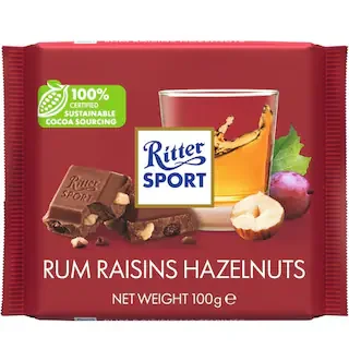 Ritter Sport Sport Ciocolata Lapte Stafide Rom Alune Padure 100g