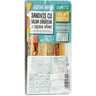 Mega Apetit Apetit Sandvis Salam Banatean Cascaval Afumat 170g