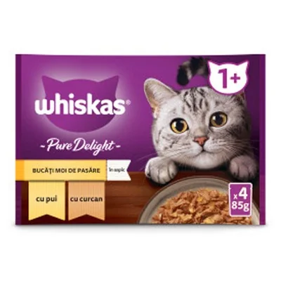 whiskas Adult Pure Delight Hr Um Pisi Pui Curcan Aspic4x Pasare 85g