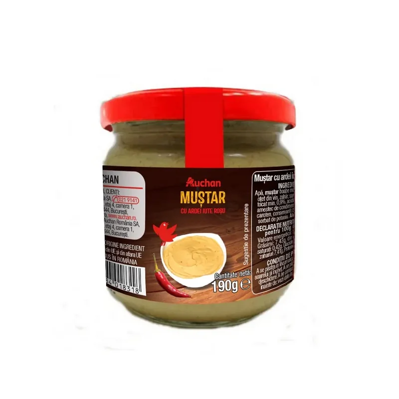 Auchan Mustar Ardei Iute Rosu 190g