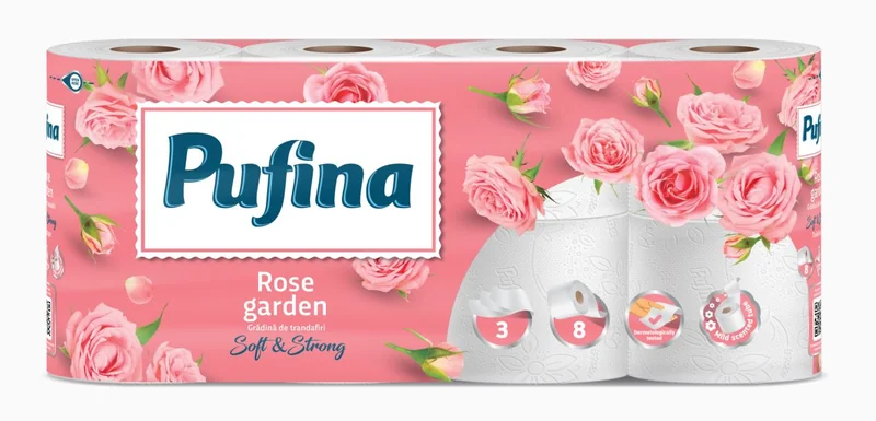 PUFINA 8 Role Hartie Igienica Straturi Parfum Trandafir 8buc
