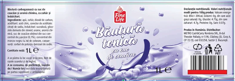 FINE LIFE Life Racoritoare Carbogazoasa Tonica Coacaze Negre 6x1000ml