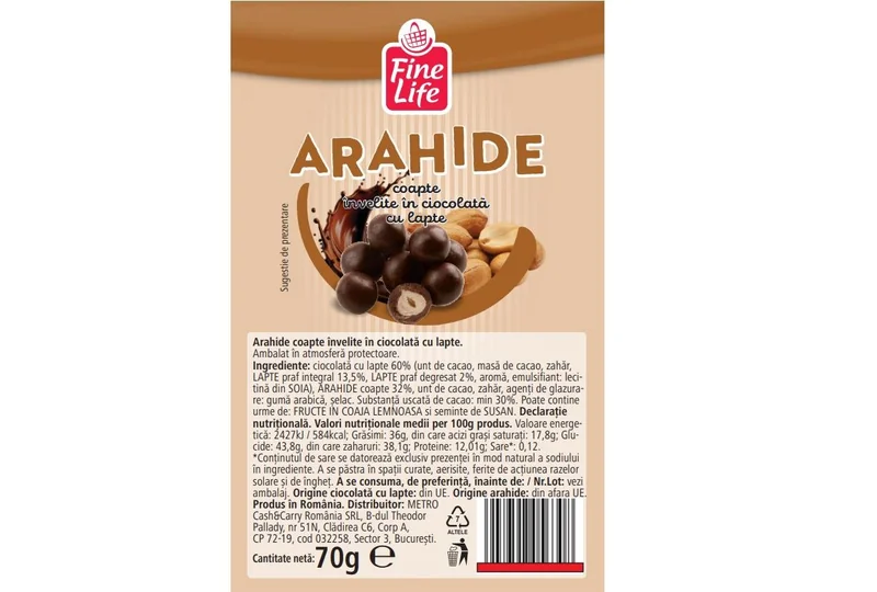 FINE LIFE Life Arahide Ciocolata Lapte 70g