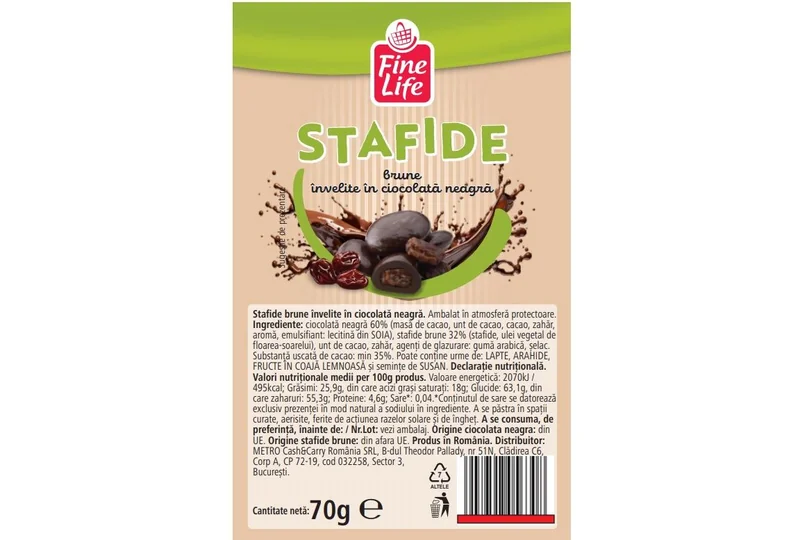 FINE LIFE Life Stafide Ciocolata Neagra 70g