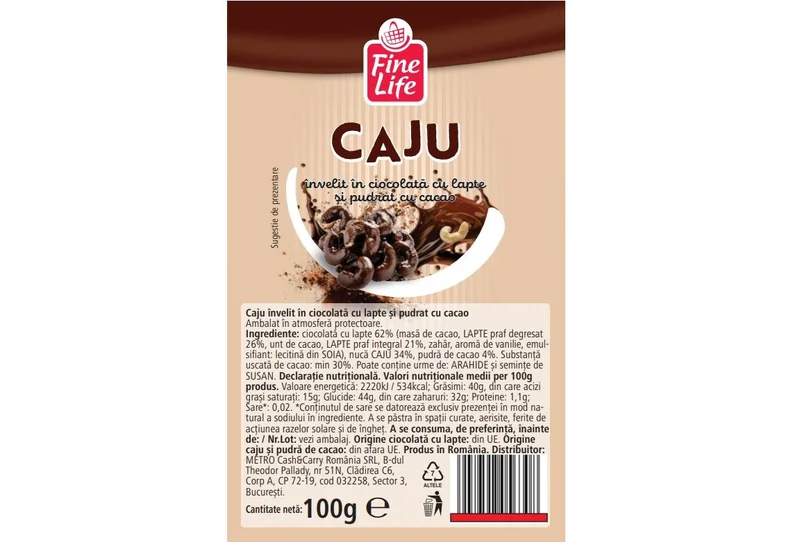 FINE LIFE Life Caju Ciocolata Lapte 100g