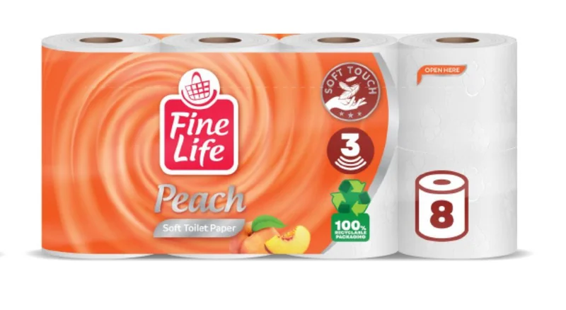 FINE LIFE Life Hartie Igienica Piersica Straturi Role 8buc